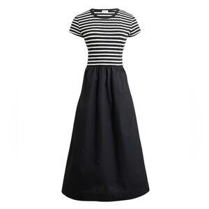 J. Crew Factory Black and White Striped Midi Dress